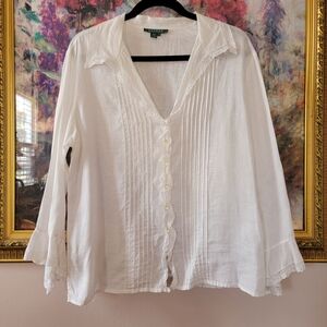 NWOT Ralph Lauren 100% Linen Lace Poets Blouse